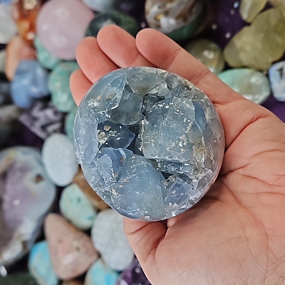Celestite Sphere 460 grams with stand